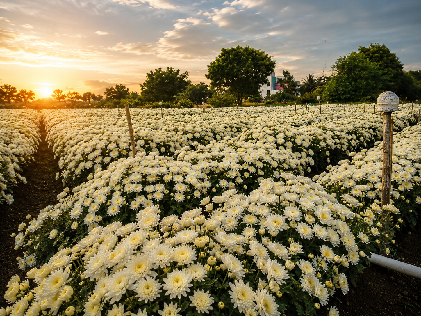 Chrysanthemum harvest at Gayatri Flowers Suppliers farm, Shirdi