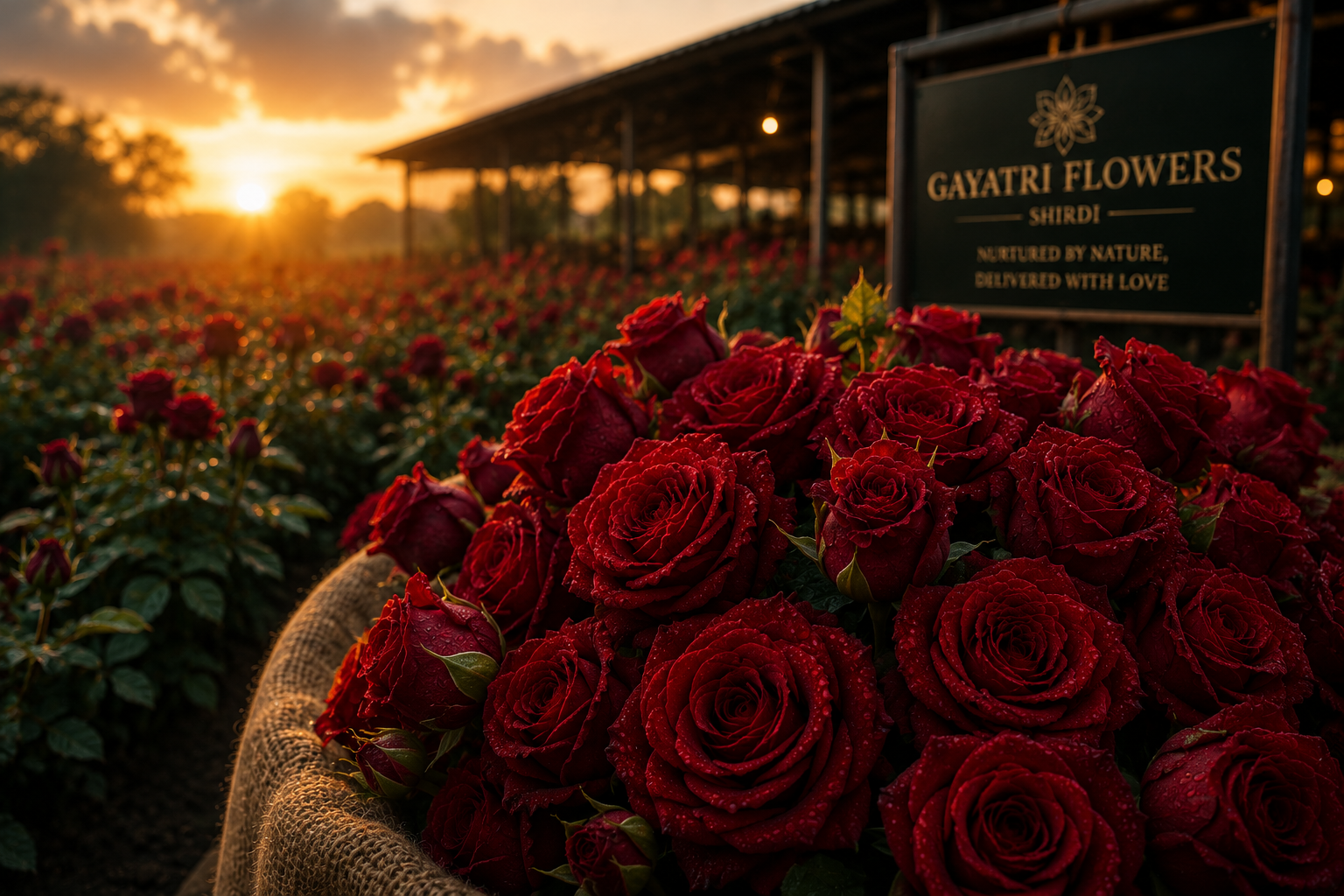 Fresh rose harvest at Gayatri Flowers Suppliers farm in Shirdi